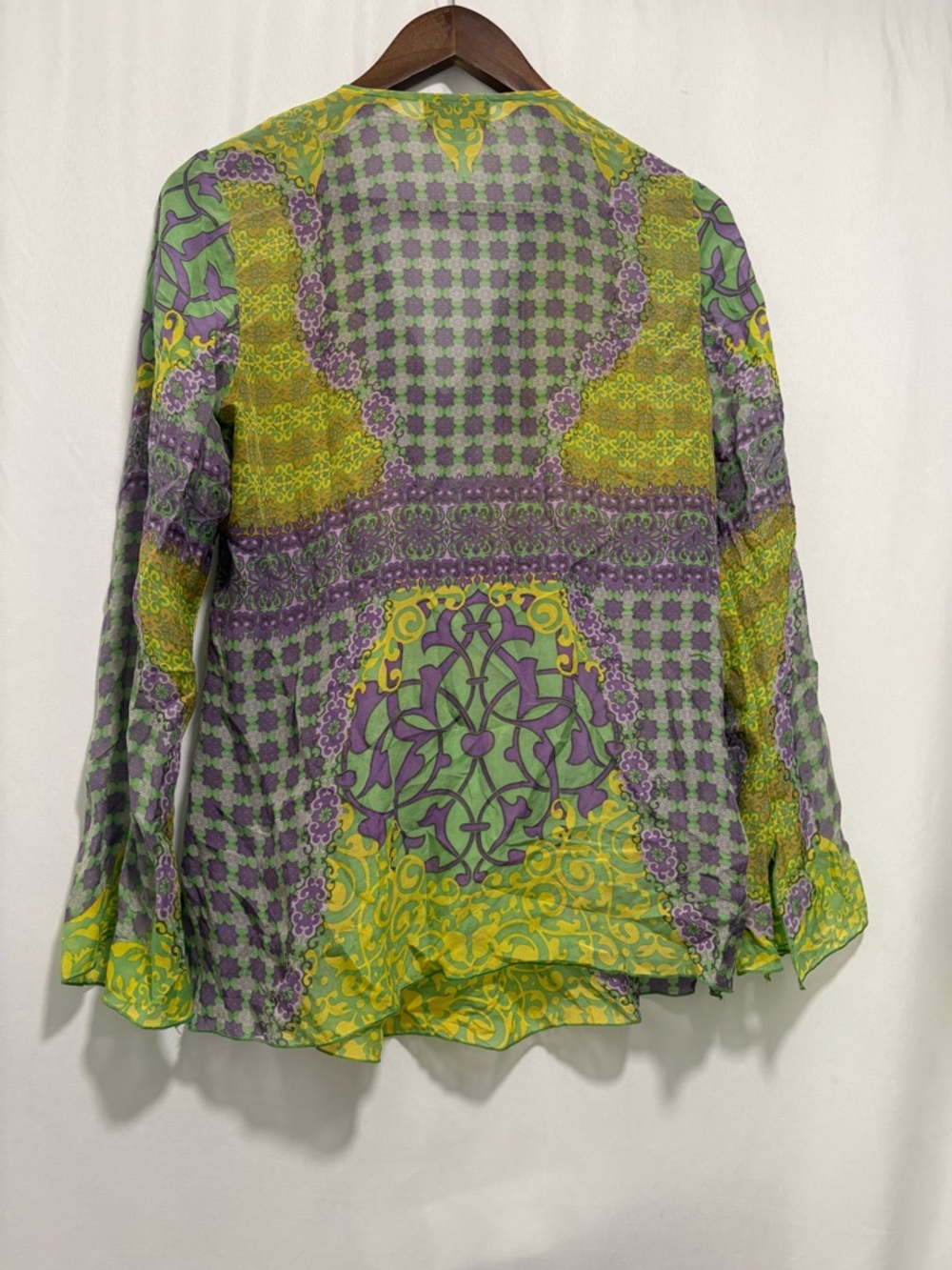 Hale Bob Silk Blend Beaded Boho Tunic Top Green Purple Size S - Picture 2 of 8